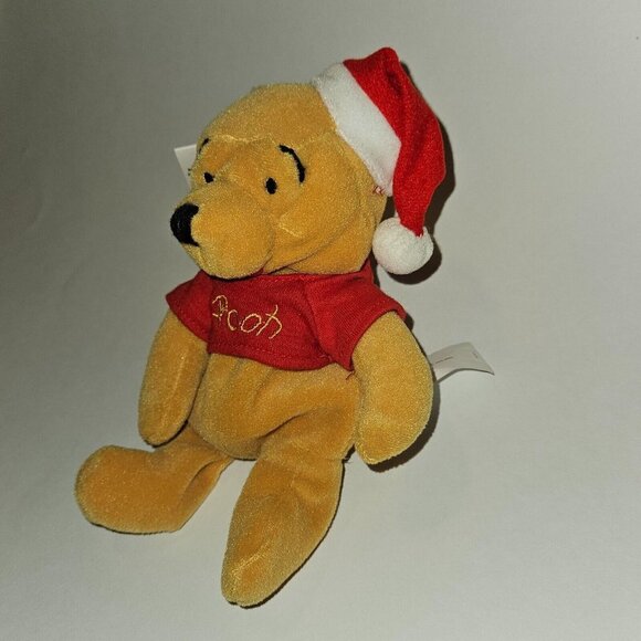 VTG Winnie the Pooh Bean Bag Plush Red Santa Hat Christmas 8" Disney Store w/TAG - Picture 2 of 9